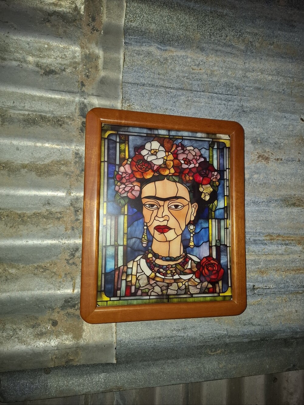 Frida Mexican Folk Art Stained Glass Style Framed Art Print By Neon Nicho
